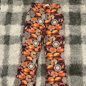 Urban Renewal Retro Sunset Print Flare Pants Boho Y2K Wide Leg (M)